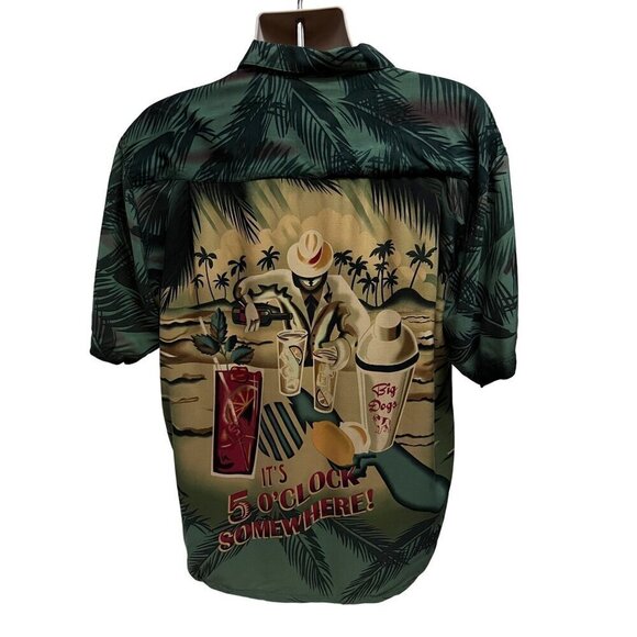 Big Dogs Vintage Floral Hawaiian Aloha Button Up Shirt Large Pocket Cocktails - Picture 2 of 8